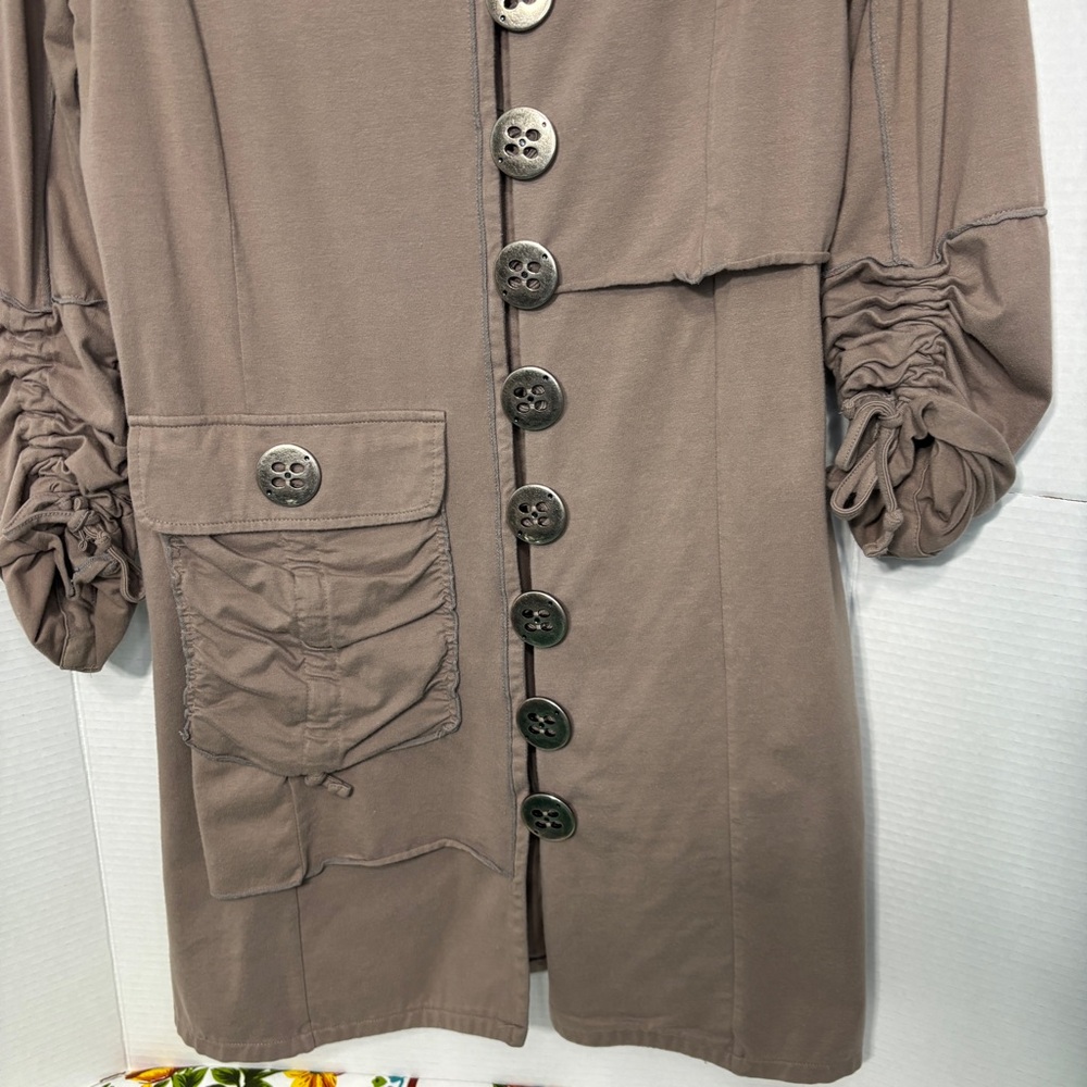 neon buddha Whimsigoth Button-Front Long Lightweight Trench Coat Cotton Tunic - Picture 2 of 9